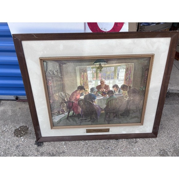 Other - Haddon Sundblom (Family At Prayer) Art Print Wood  Frame Mcm Painted Canvas
